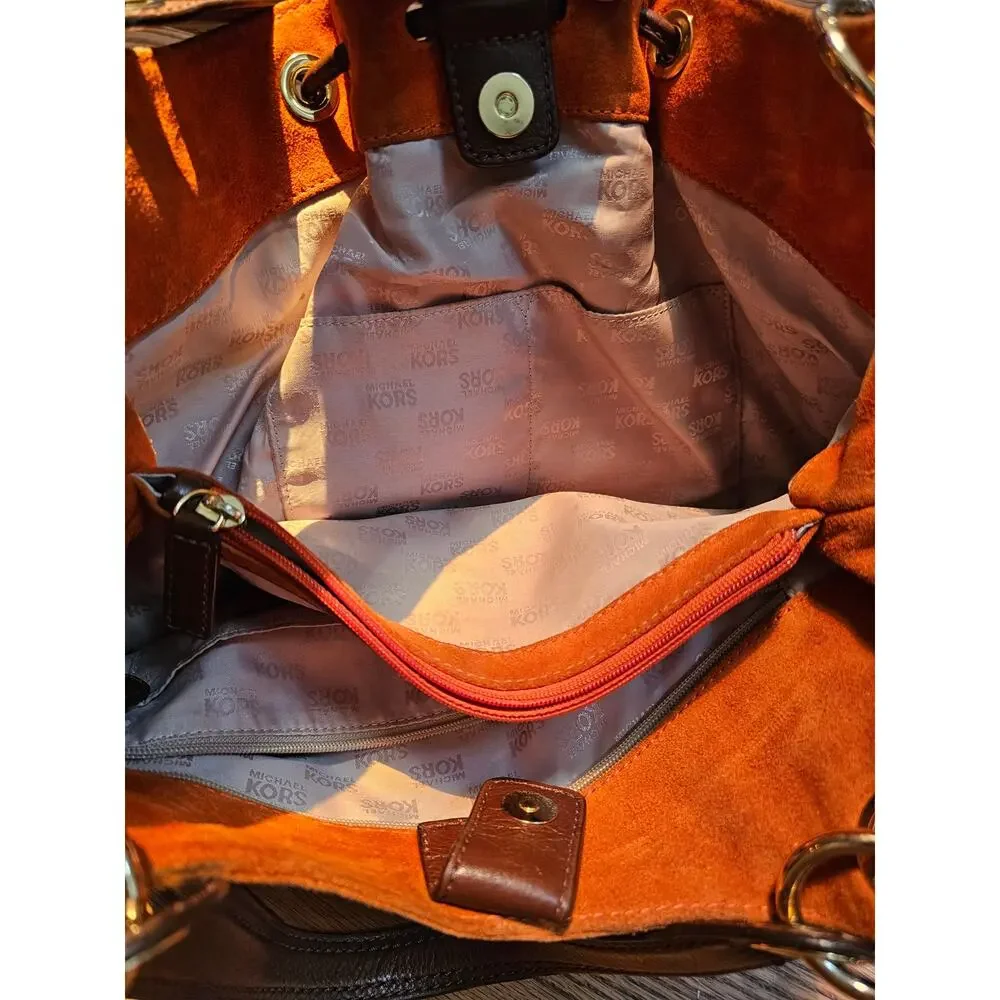 Michael Kors Y2K Cognac Suede Hobo Bag Drawstring Boho Western Purse